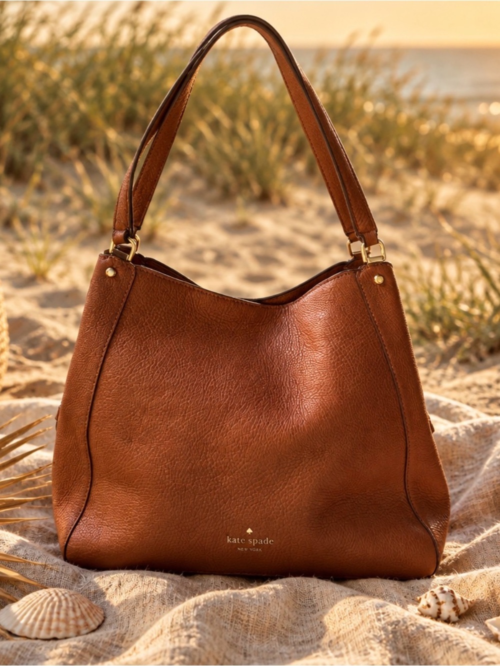 kate spade Cognac Brown Pebble Leather Shoulder Bag